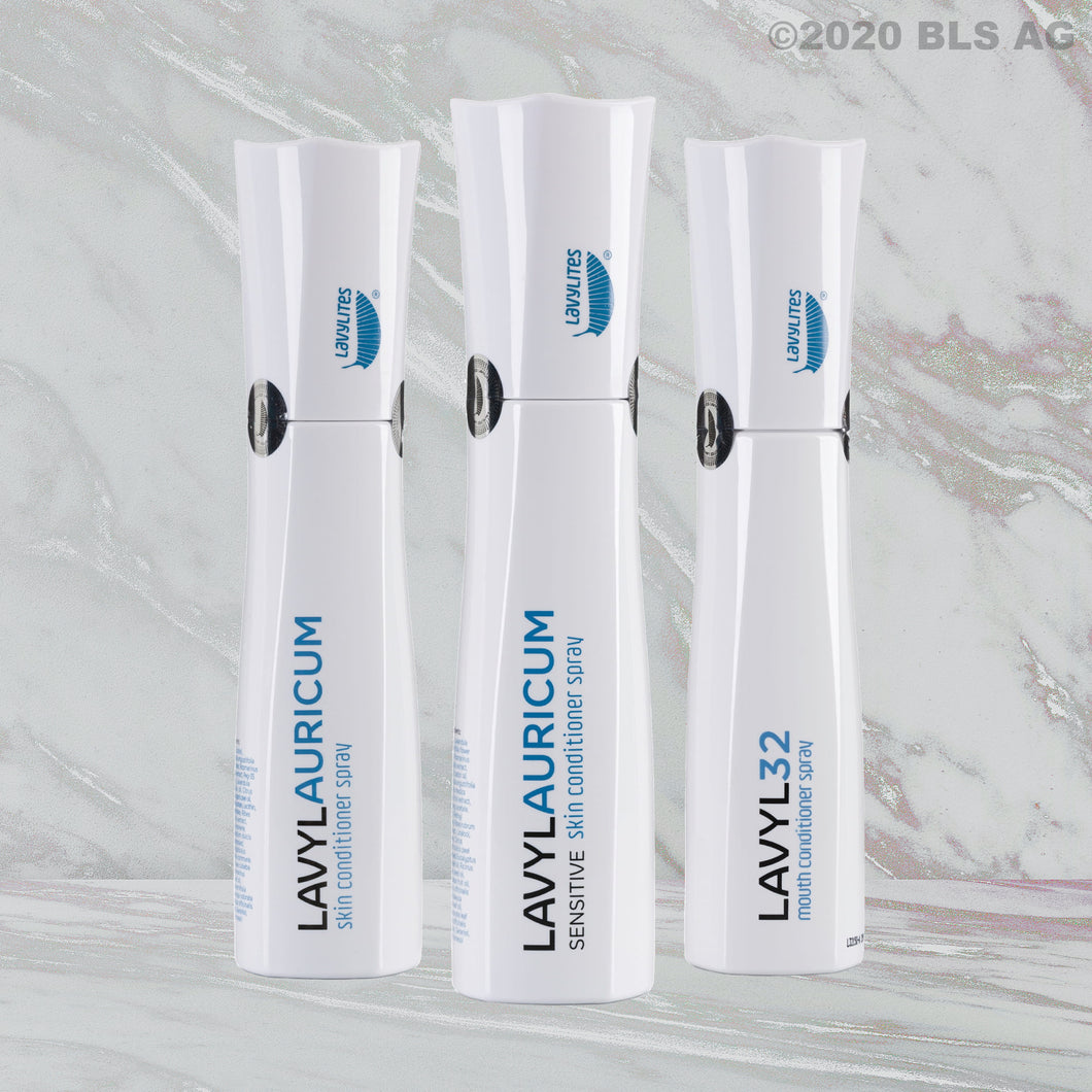 Probierset 3x 150ml Sprays: Original Lavylites Lavyl Auricum, Lavyl Auricum Sensitive, and Lavyl 32 spray